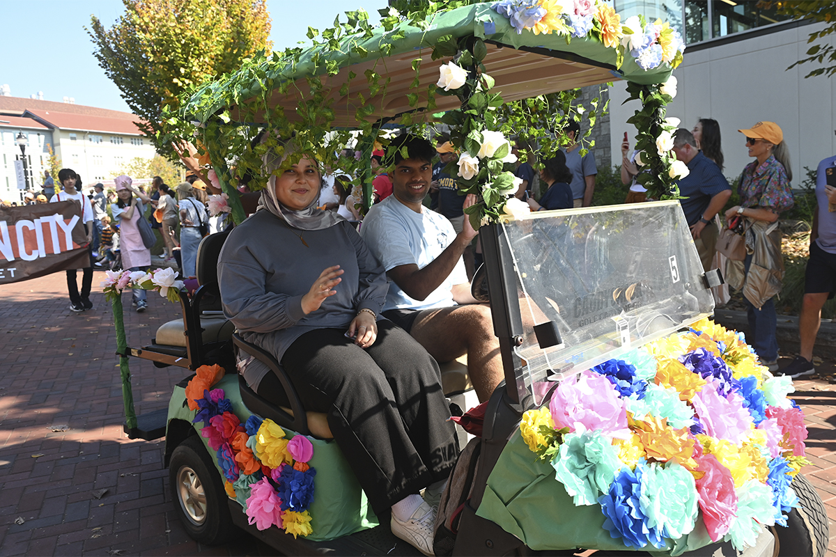 garden themed golf cart in parade