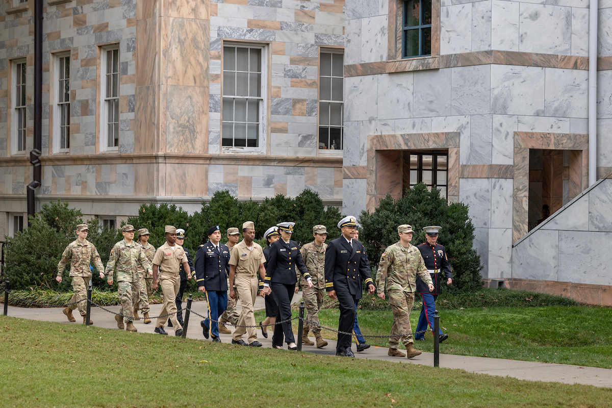 Honor Guard walking onto Quad