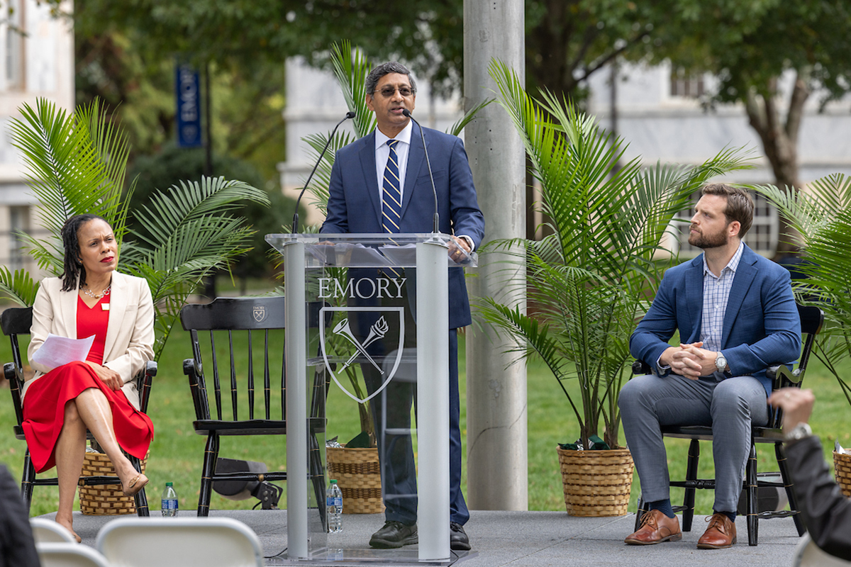 Provost Bellamkonda speaking at podium