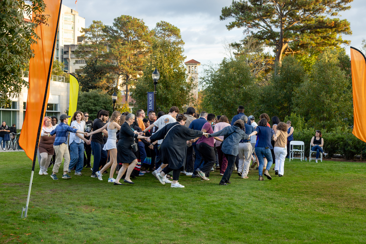 people walking in a circle 