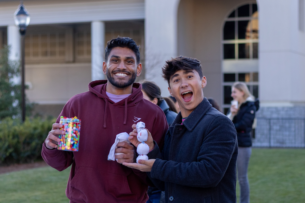 student with snowman