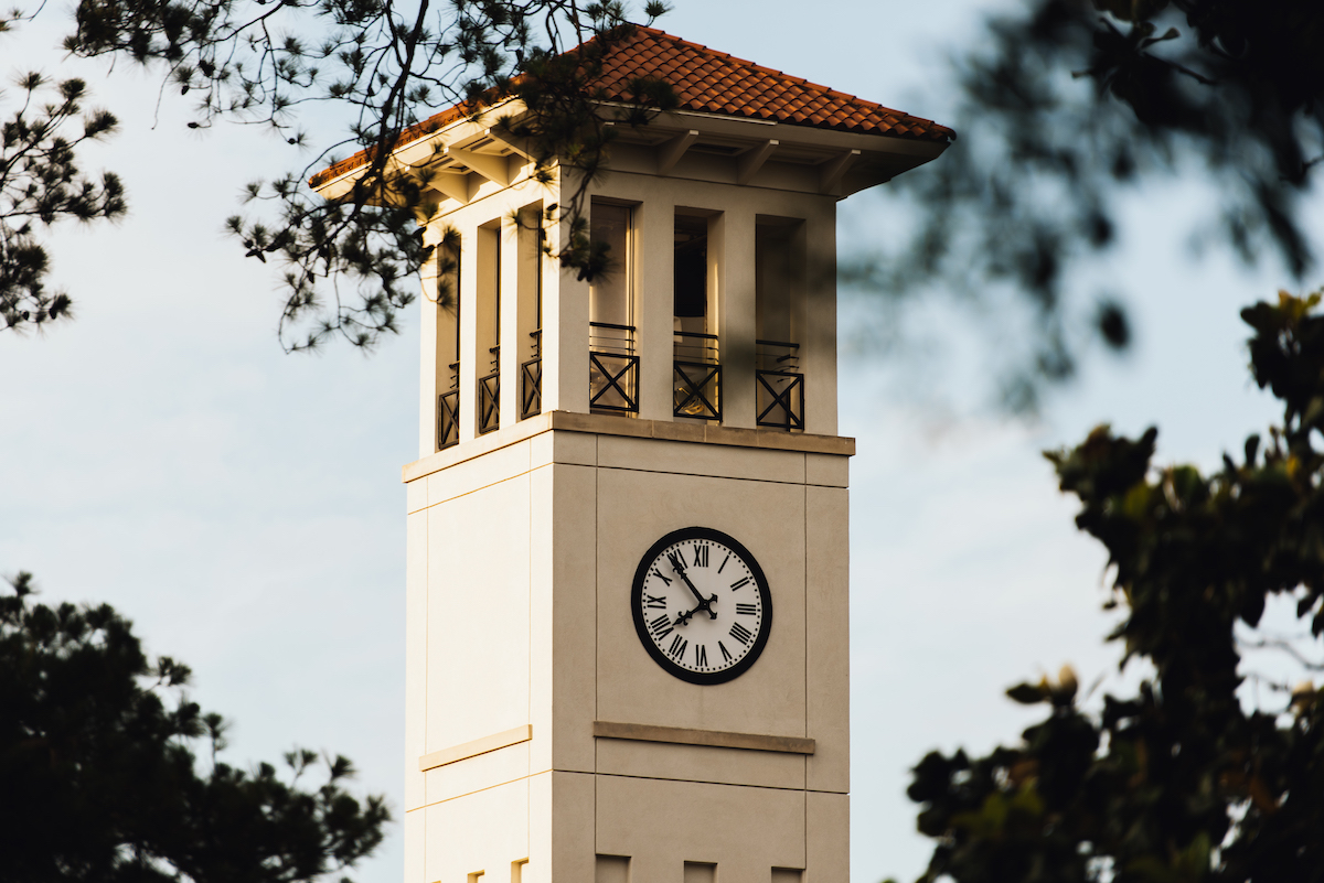 close up view of clock tower on Emory University campus