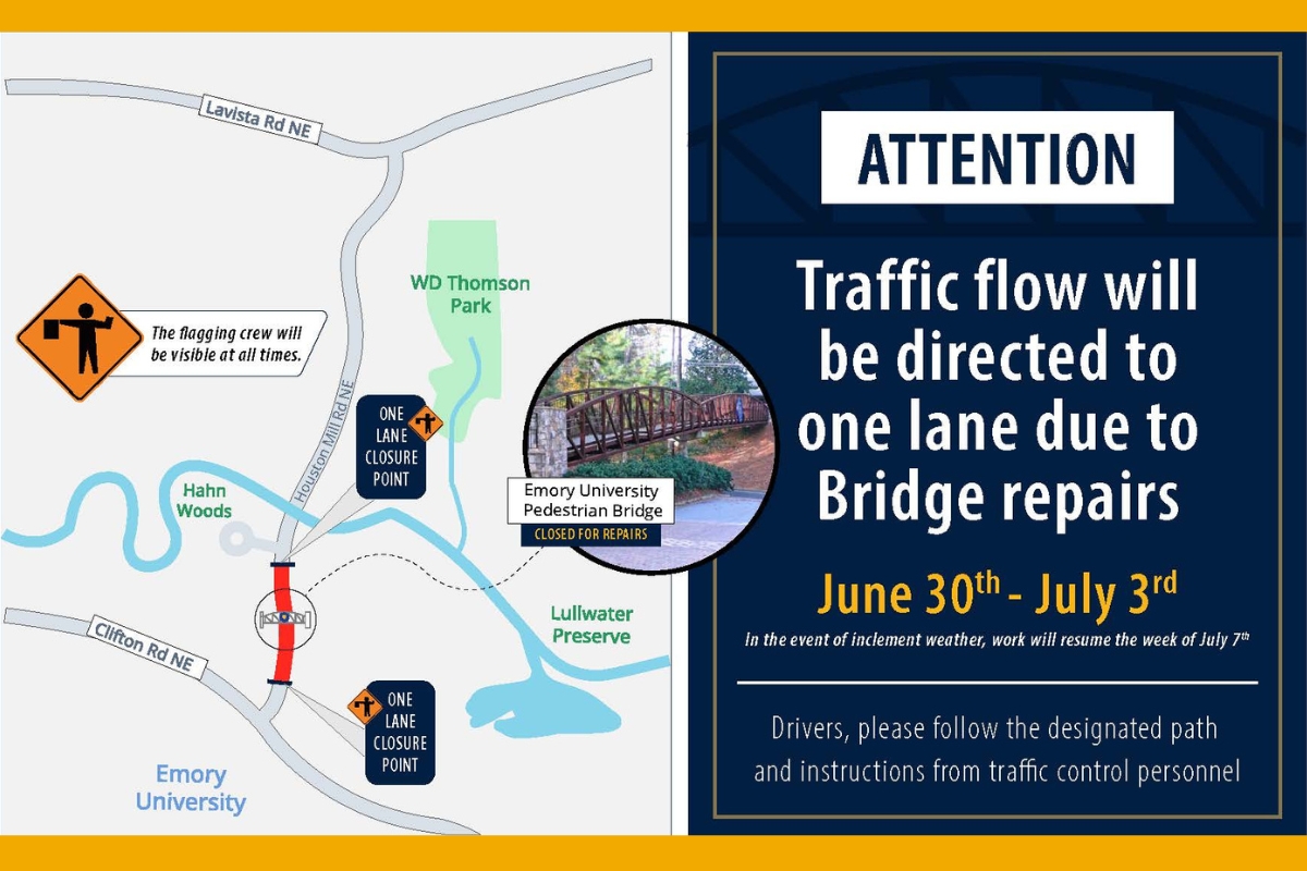 map of bridge work area of Houston Mill Road