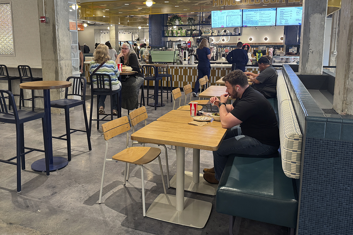 people eating in dining hall