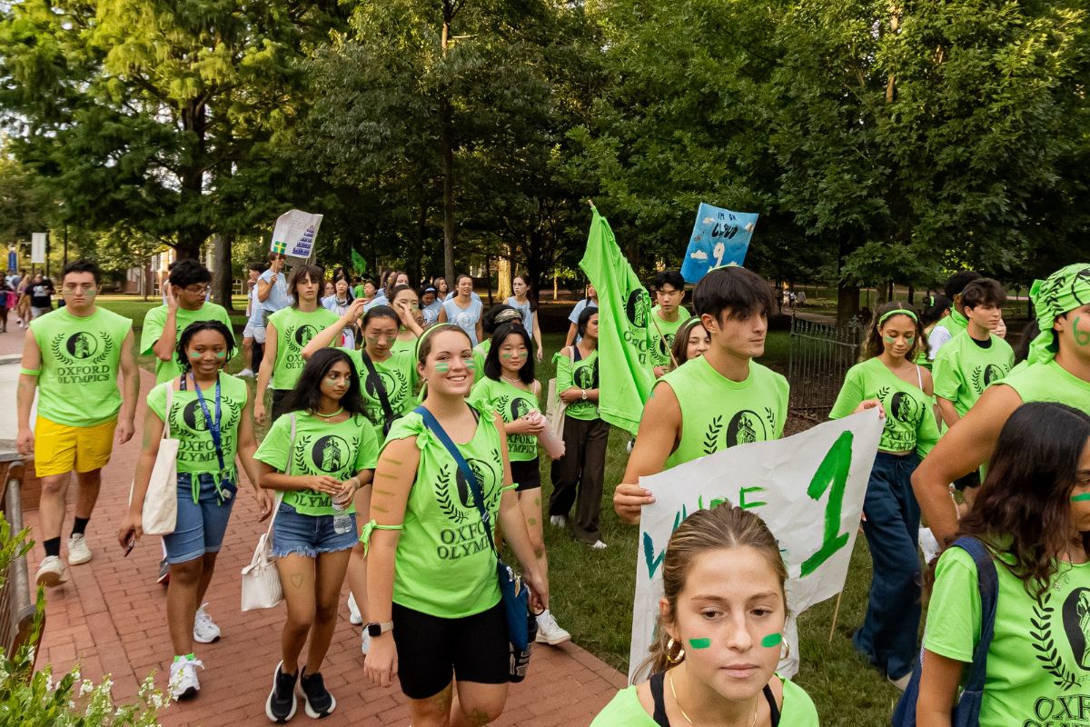 students in green t-shirts at the Oxford Olympics