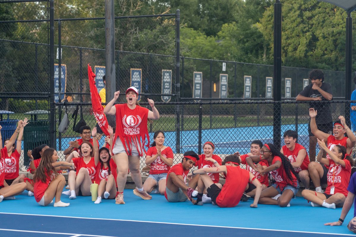 students in red t-shirts at the Oxford Olympics