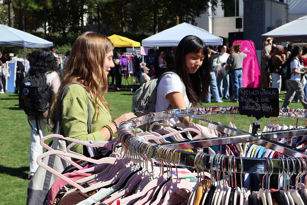 students browsing vintage market