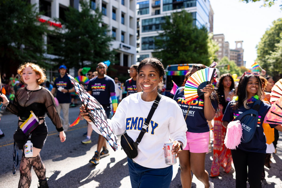 student in an Emory shirt