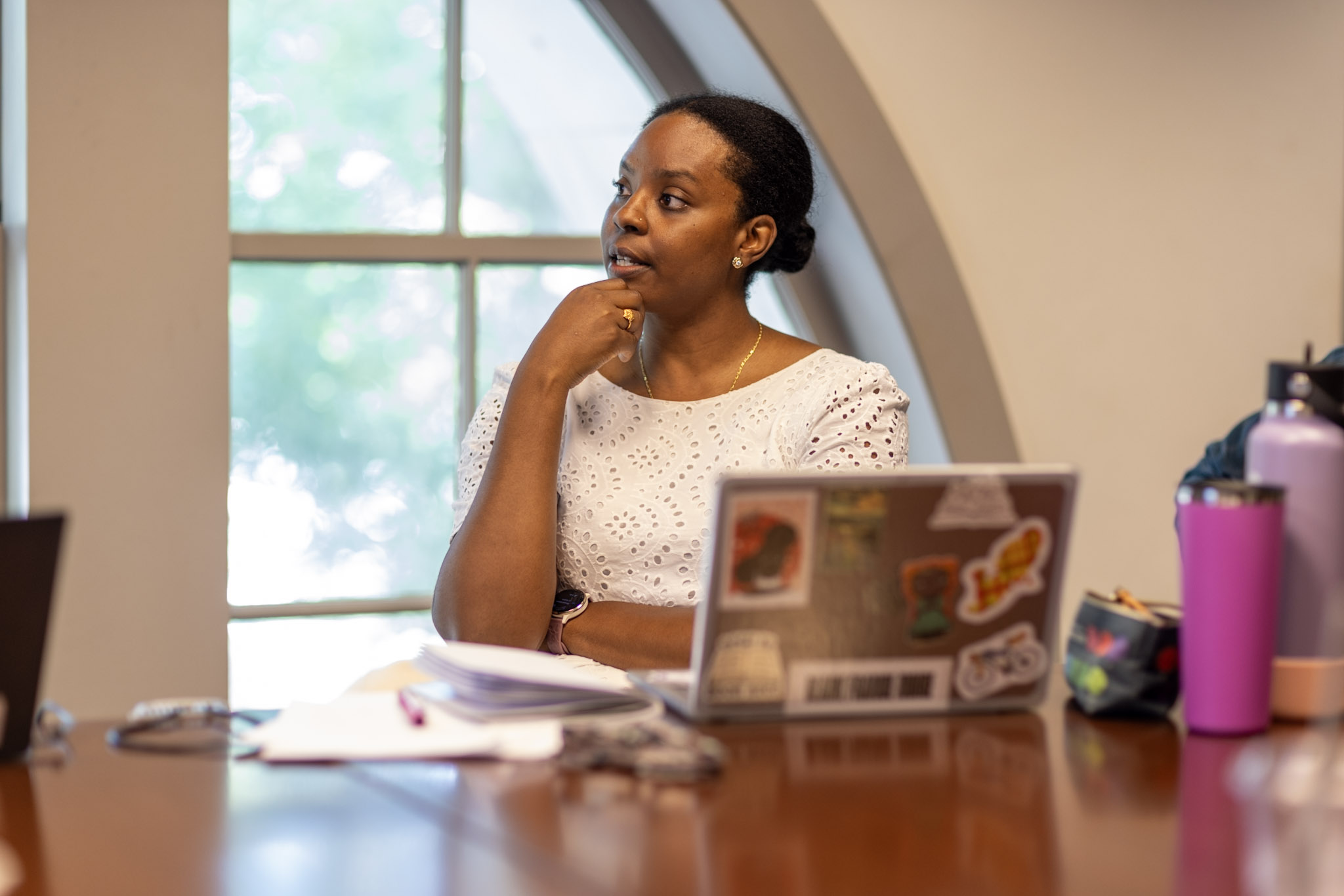 woman listening intently