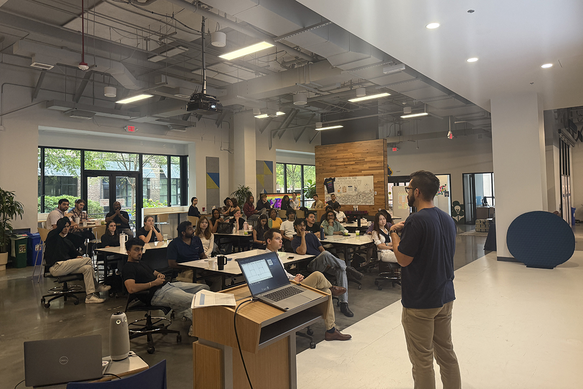 Person lecturing in a classroom