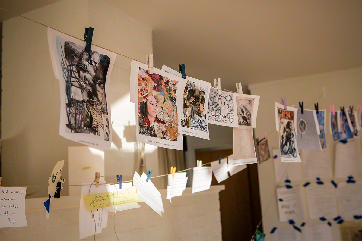 string of hanging artwork