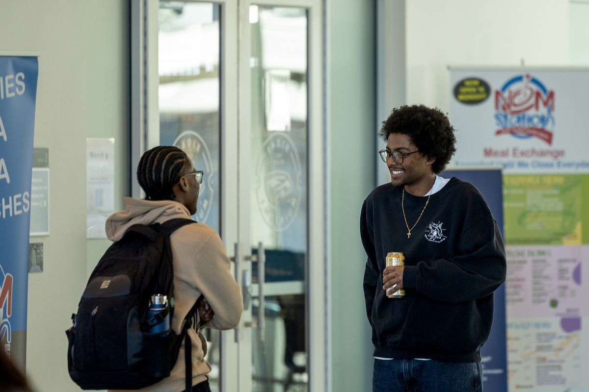 students greeting each other