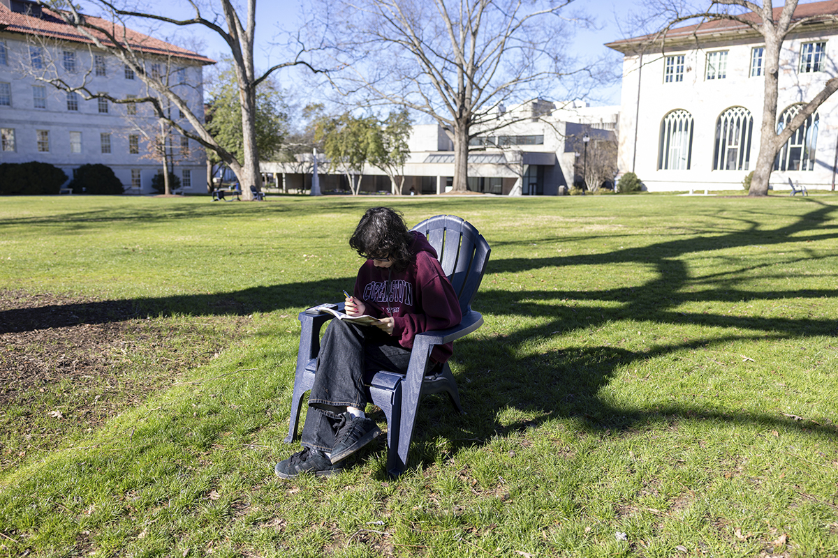 student studying outside