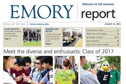 front cover of the Emory Report fall semester issue for 2013