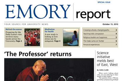 front cover of Emory Report October 2010 with the Dalai Lama