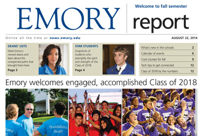 front cover of the Emory Report Fall 2014 issue Back to School