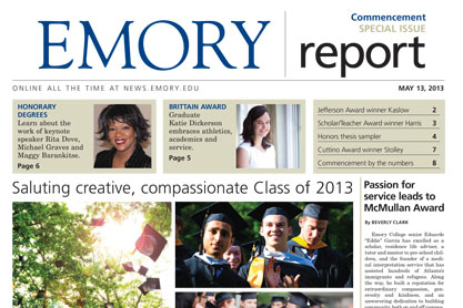 front cover of the Emory Report Commencement issue for 2013
