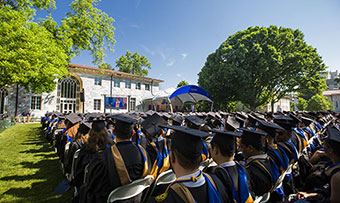 The Emory quadrangle is full of graduates at the 2018 Commencement ceremony
