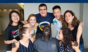 After talking with them for months via Skype, Buk Buk got to meet his group of supporters from teacher Kimberly Dickstein’s (far right, front row) high school class on the Emory campus last fall.