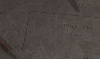 A gray background that says 'Living Will Declaration'