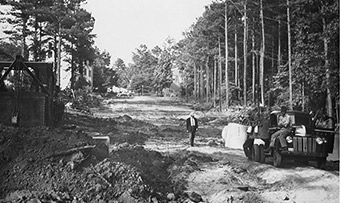 A historic photo of Dickey Drive construction (originally Pierce Drive)