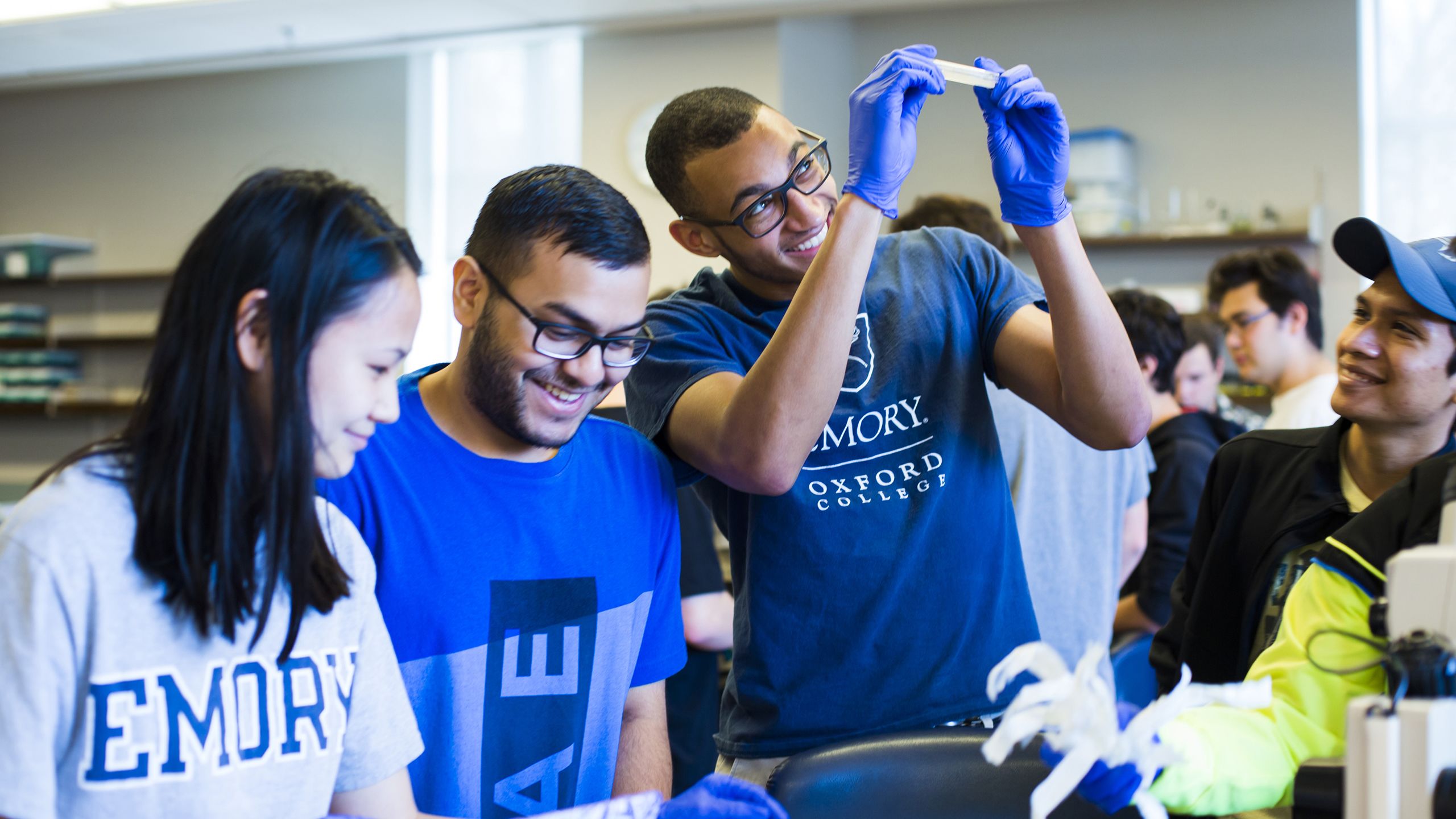 Students doing an experiment in a classroom